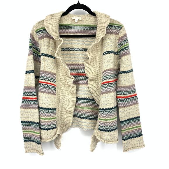 Kookai Fair Isle Cardigan Sweater Womens Size 1 US S Wool Blend Cream Blue Green - Picture 1 of 6